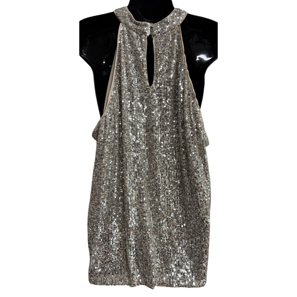 Cable & Gauge Sequin Top Blouse Womens 2X Plus Gold Sleeveless Halter Party New - Picture 4 of 9